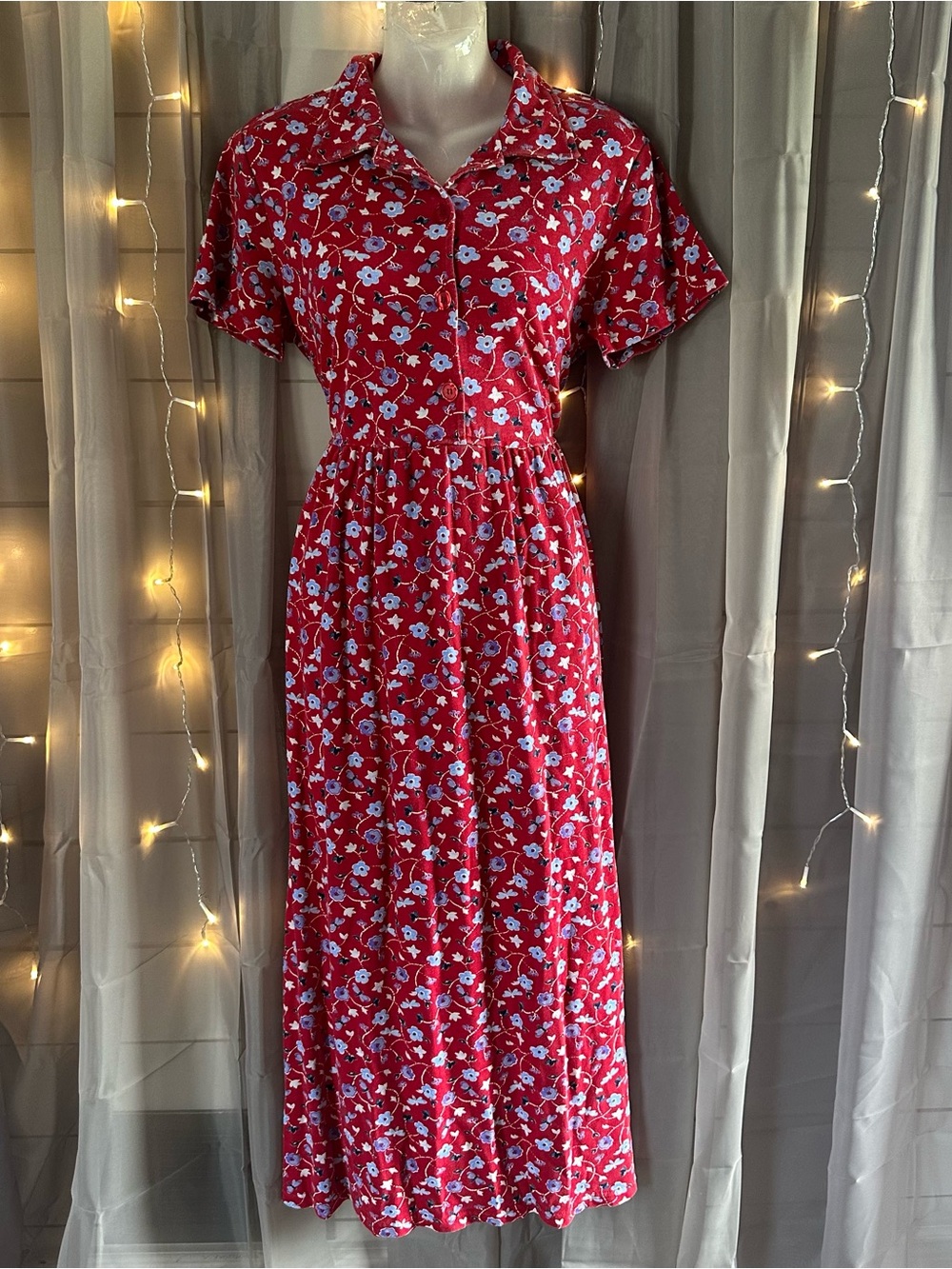 Vintage Bobbie Brooks red floral and dragonfly dress size medium